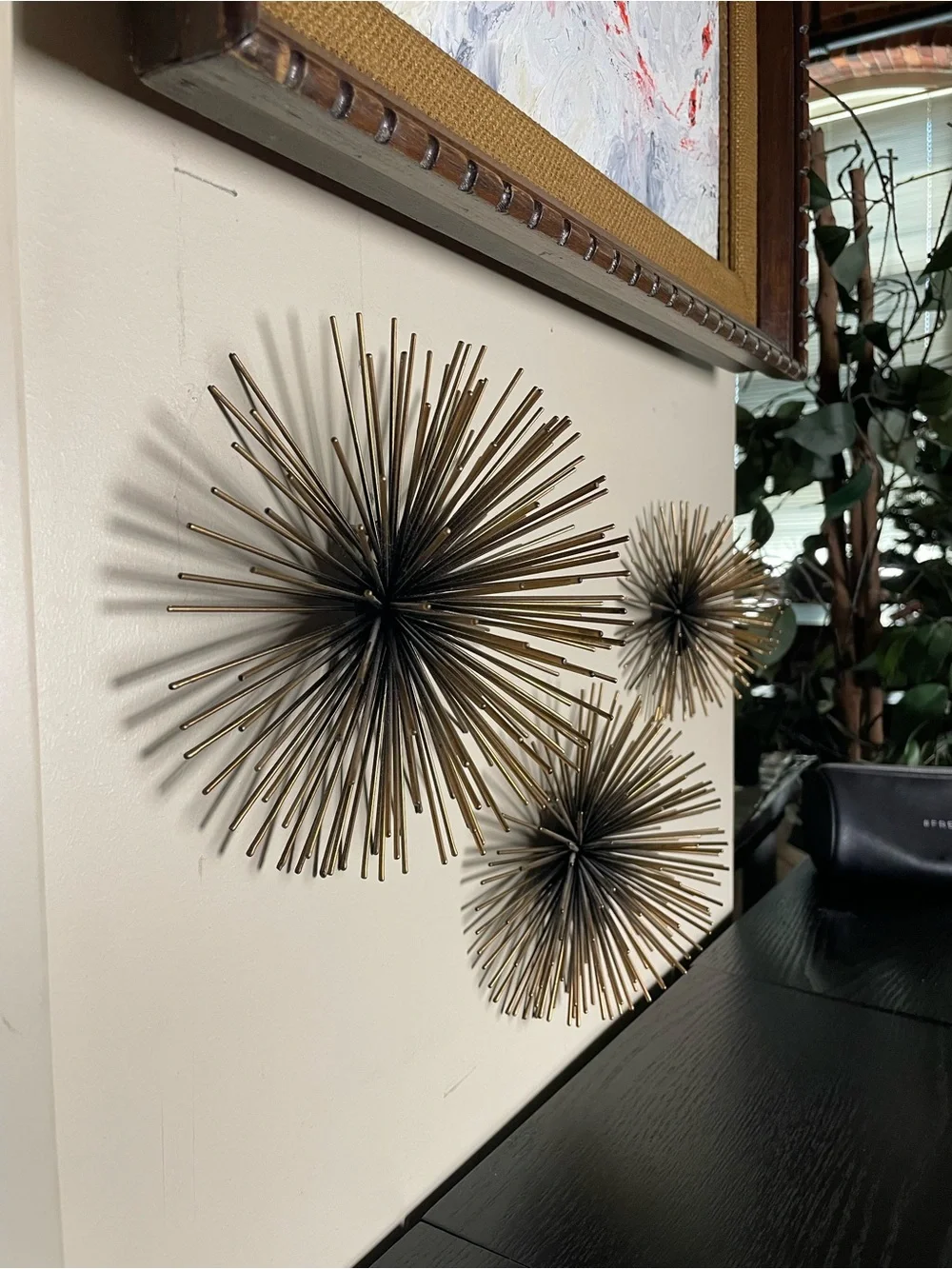 Metal Starburst Mid Century Modern Wall Sculptures - Bronze Set of 3